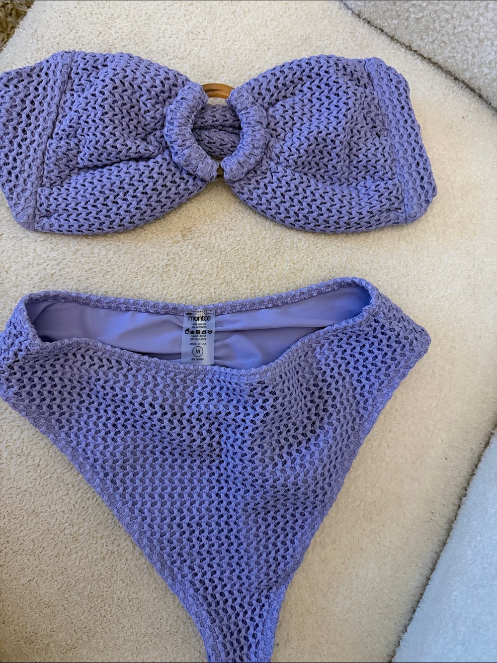 Anthropologie Lavender Crochet Bandeau Bikini Set